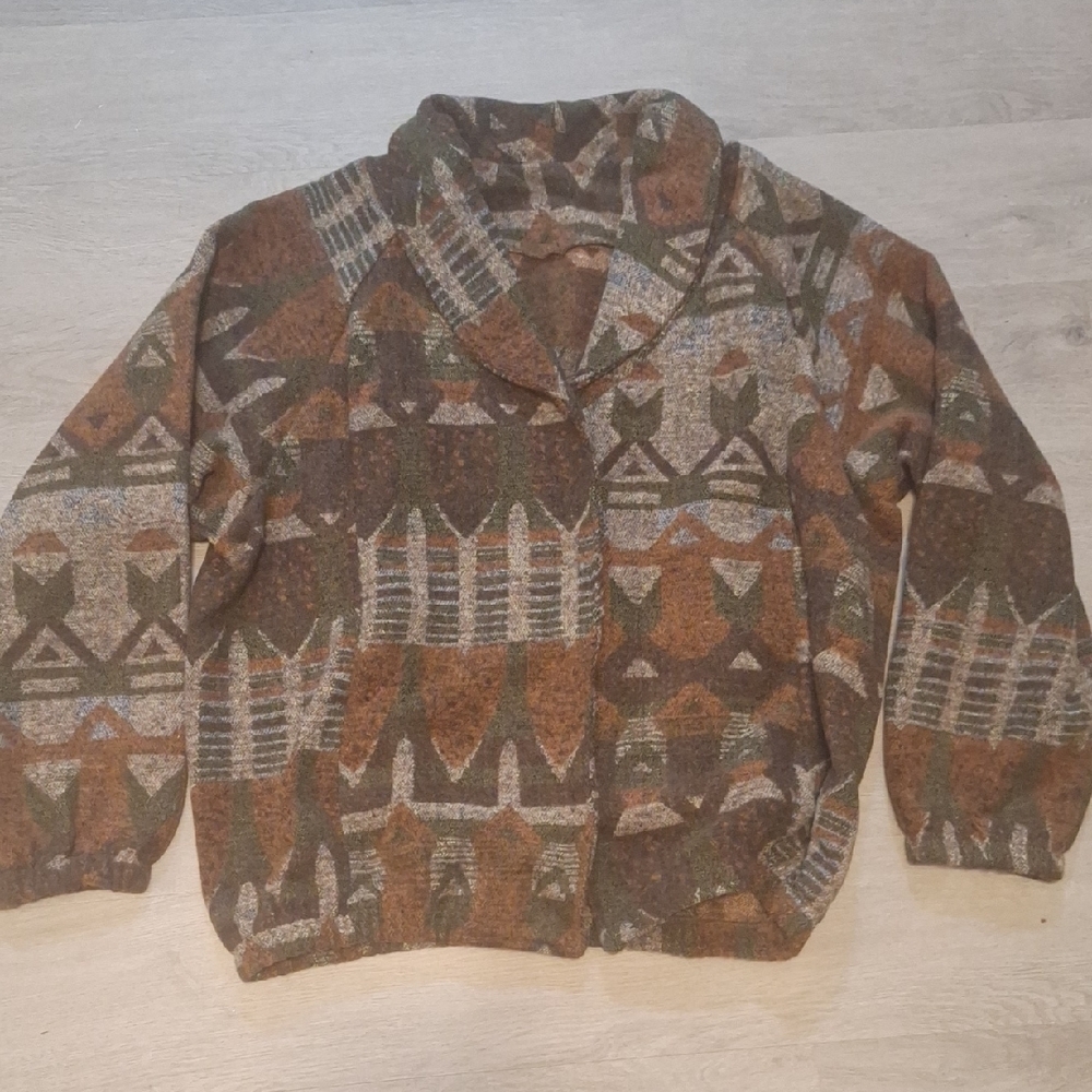 Geometric Pattern Bomber Style - Brown and Green